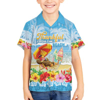 Personalised Hawaii Funny Thanksgiving Family Matching Off The Shoulder Long Sleeve Dress and Hawaiian Shirt Thankful From The Beach LT05 Son's Shirt Blue - Polynesian Pride