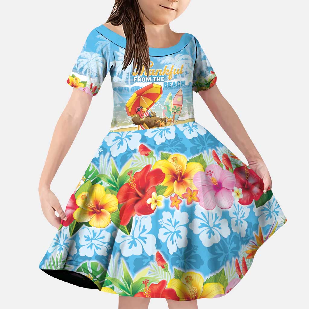 Personalised Hawaii Funny Thanksgiving Family Matching Off Shoulder Maxi Dress and Hawaiian Shirt Thankful From The Beach LT05 Daughter's Dress Blue - Polynesian Pride
