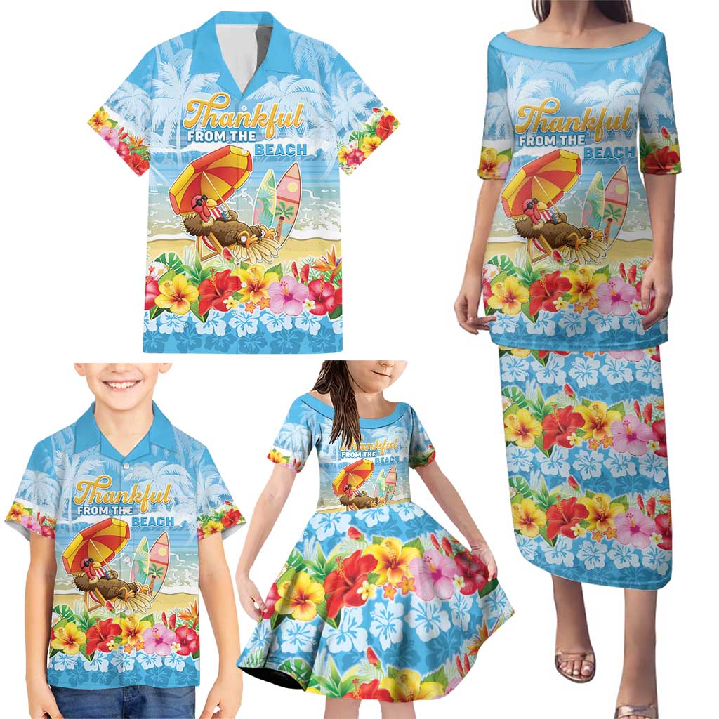 Personalised Hawaii Funny Thanksgiving Family Matching Puletasi and Hawaiian Shirt Thankful From The Beach LT05 - Polynesian Pride