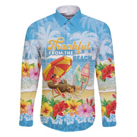 Personalised Hawaii Funny Thanksgiving Family Matching Puletasi and Hawaiian Shirt Thankful From The Beach LT05 Dad's Shirt - Long Sleeve Blue - Polynesian Pride