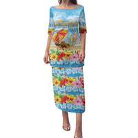 Personalised Hawaii Funny Thanksgiving Family Matching Puletasi and Hawaiian Shirt Thankful From The Beach LT05 Mom's Dress Blue - Polynesian Pride