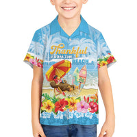 Personalised Hawaii Funny Thanksgiving Family Matching Short Sleeve Bodycon Dress and Hawaiian Shirt Thankful From The Beach LT05 Son's Shirt Blue - Polynesian Pride