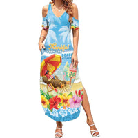 Personalised Hawaii Funny Thanksgiving Family Matching Summer Maxi Dress and Hawaiian Shirt Thankful From The Beach LT05 Mom's Dress Blue - Polynesian Pride