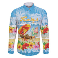 Personalised Hawaii Funny Thanksgiving Family Matching Tank Maxi Dress and Hawaiian Shirt Thankful From The Beach LT05 Dad's Shirt - Long Sleeve Blue - Polynesian Pride