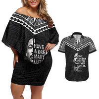 American Samoa MLK Day Couples Matching Off Shoulder Short Dress and Hawaiian Shirt Polynesian Style LT05 Black - Polynesian Pride
