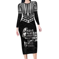 American Samoa MLK Day Family Matching Long Sleeve Bodycon Dress and Hawaiian Shirt Polynesian Style LT05 Mom's Dress Black - Polynesian Pride