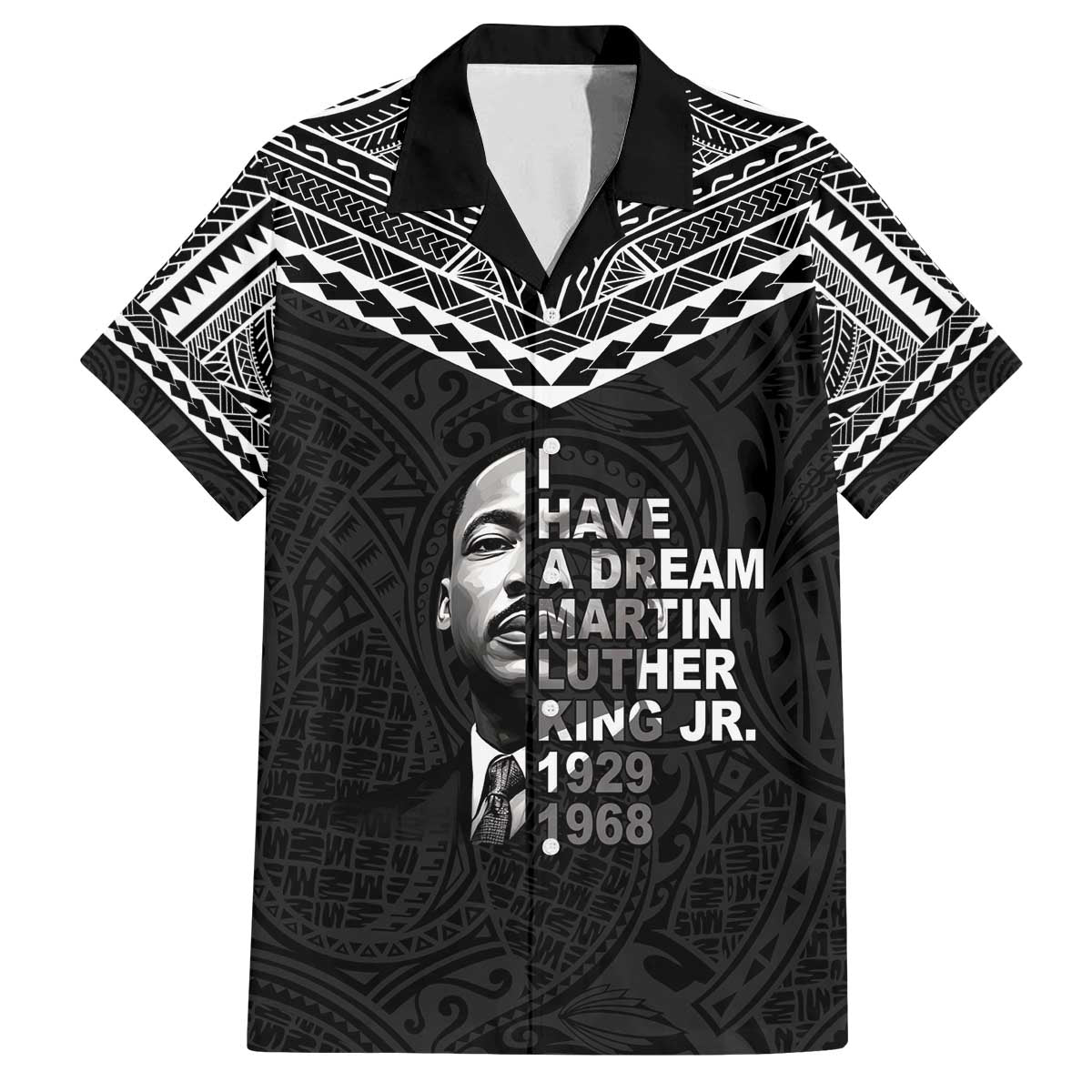 American Samoa MLK Day Family Matching Off The Shoulder Long Sleeve Dress and Hawaiian Shirt Polynesian Style LT05 Dad's Shirt - Short Sleeve Black - Polynesian Pride