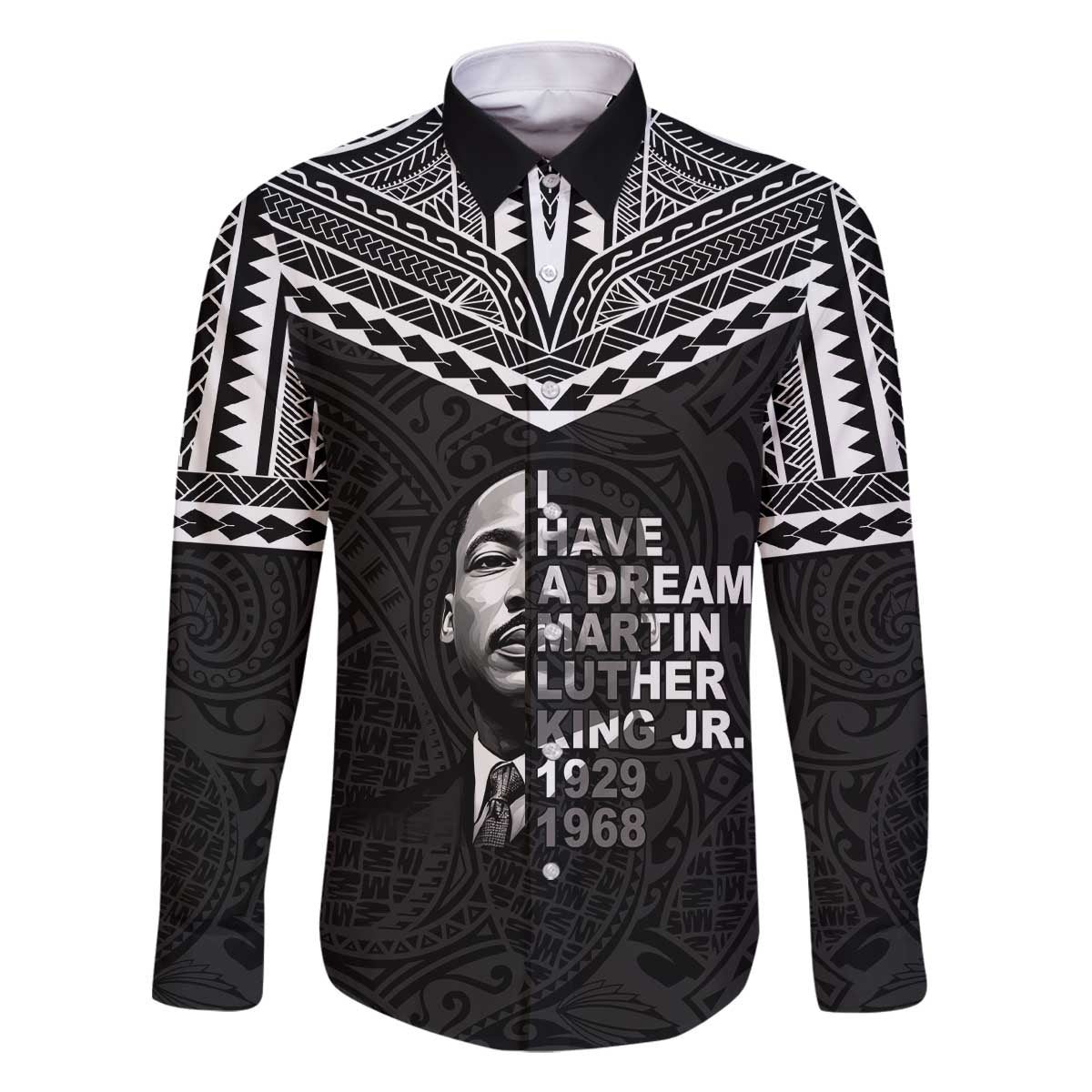 American Samoa MLK Day Family Matching Off The Shoulder Long Sleeve Dress and Hawaiian Shirt Polynesian Style LT05 Dad's Shirt - Long Sleeve Black - Polynesian Pride