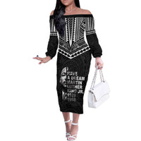 American Samoa MLK Day Family Matching Off The Shoulder Long Sleeve Dress and Hawaiian Shirt Polynesian Style LT05 Mom's Dress Black - Polynesian Pride