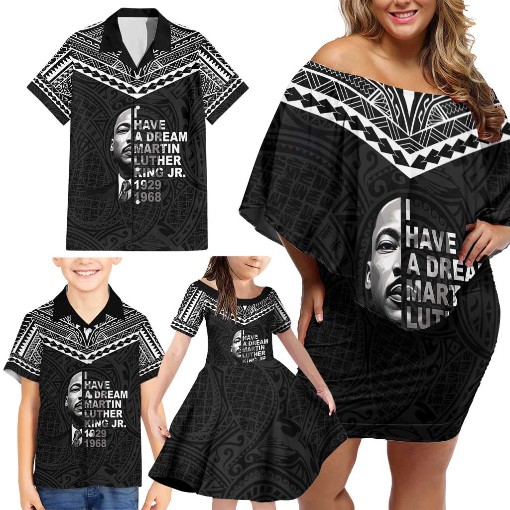 American Samoa MLK Day Family Matching Off Shoulder Short Dress and Hawaiian Shirt Polynesian Style LT05 - Polynesian Pride