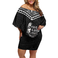 American Samoa MLK Day Family Matching Off Shoulder Short Dress and Hawaiian Shirt Polynesian Style LT05 Mom's Dress Black - Polynesian Pride
