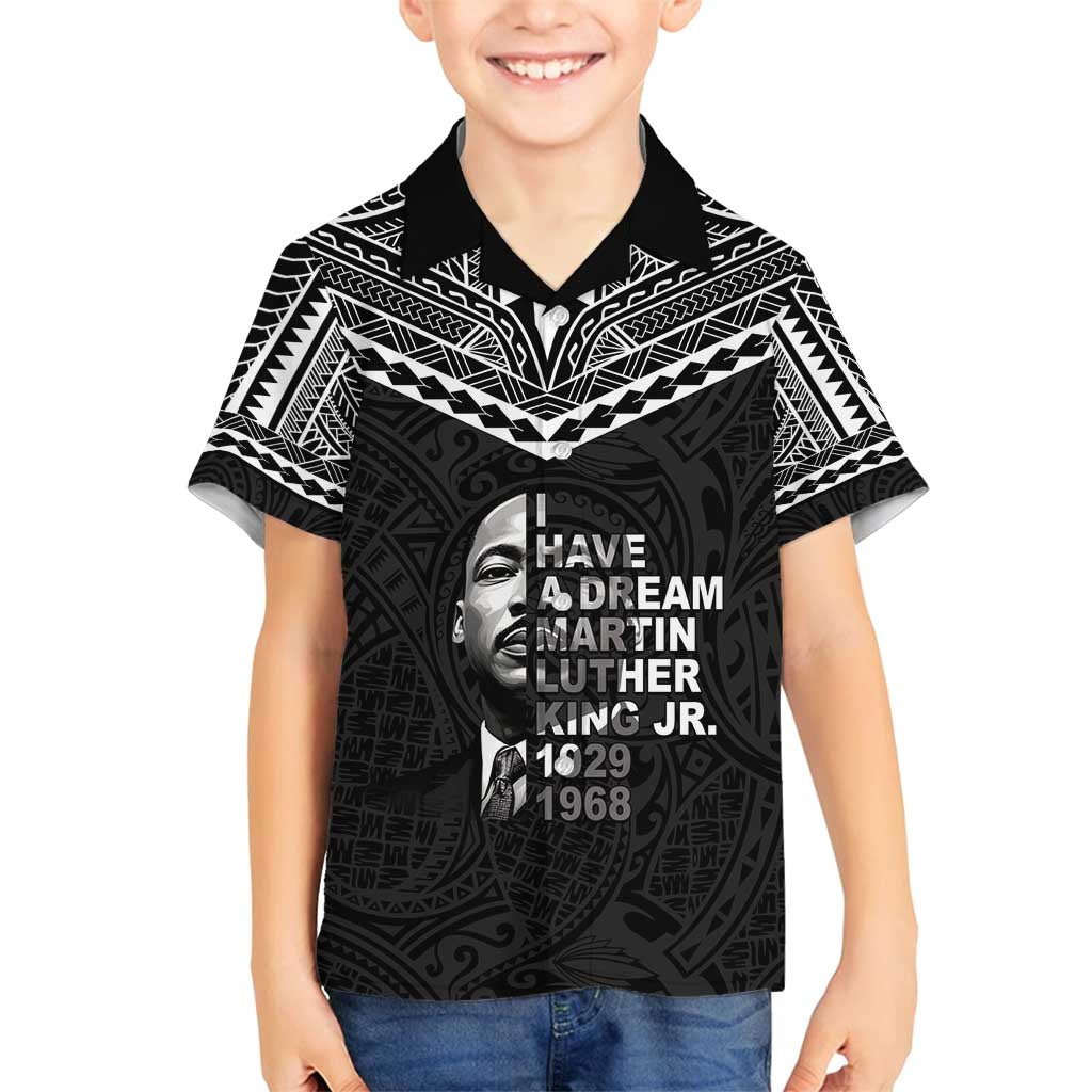 American Samoa MLK Day Family Matching Off Shoulder Short Dress and Hawaiian Shirt Polynesian Style LT05 Son's Shirt Black - Polynesian Pride