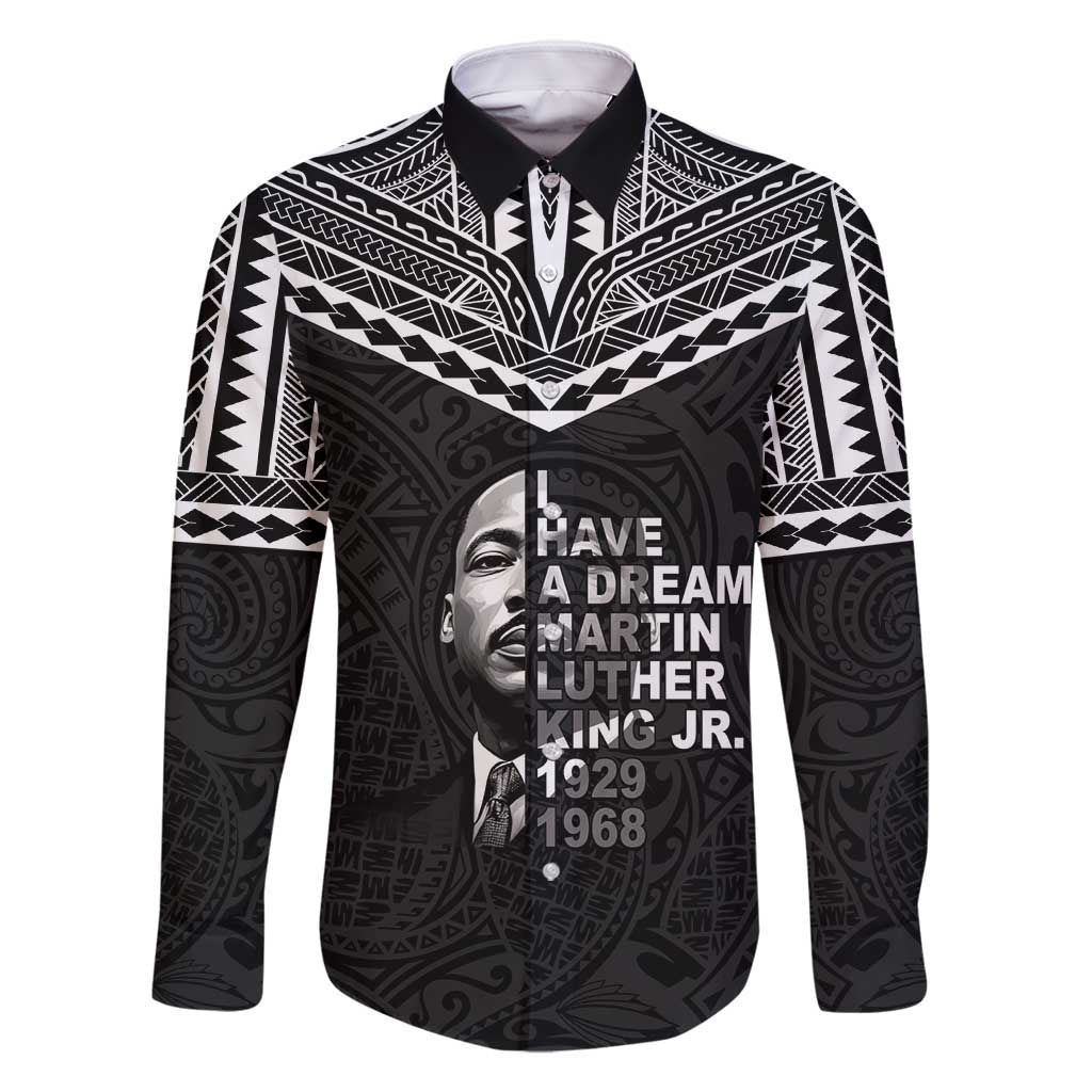American Samoa MLK Day Family Matching Tank Maxi Dress and Hawaiian Shirt Polynesian Style LT05 Dad's Shirt - Long Sleeve Black - Polynesian Pride