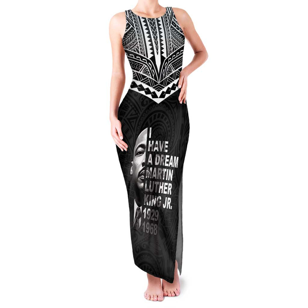 American Samoa MLK Day Family Matching Tank Maxi Dress and Hawaiian Shirt Polynesian Style LT05 Mom's Dress Black - Polynesian Pride