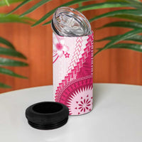 Bula Fiji 4 in 1 Can Cooler Tumbler Pink Plumeria Masi Tapa Pattern - Polynesian Pride