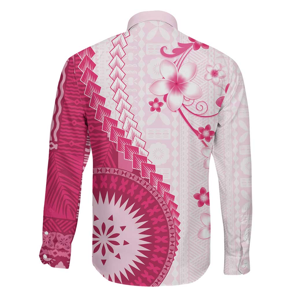 Bula Fiji Family Matching Mermaid Dress and Hawaiian Shirt Pink Plumeria Masi Tapa Pattern LT05 - Polynesian Pride