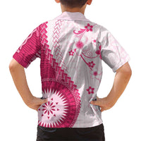 Bula Fiji Family Matching Off The Shoulder Long Sleeve Dress and Hawaiian Shirt Pink Plumeria Masi Tapa Pattern LT05 - Polynesian Pride