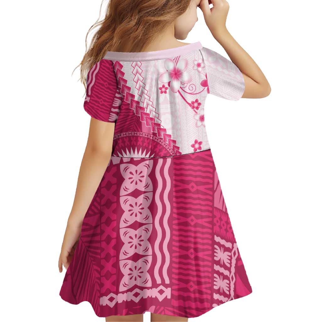 Bula Fiji Family Matching Off Shoulder Short Dress and Hawaiian Shirt Pink Plumeria Masi Tapa Pattern LT05 - Polynesian Pride