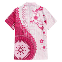 Bula Fiji Family Matching Puletasi and Hawaiian Shirt Pink Plumeria Masi Tapa Pattern LT05 - Polynesian Pride