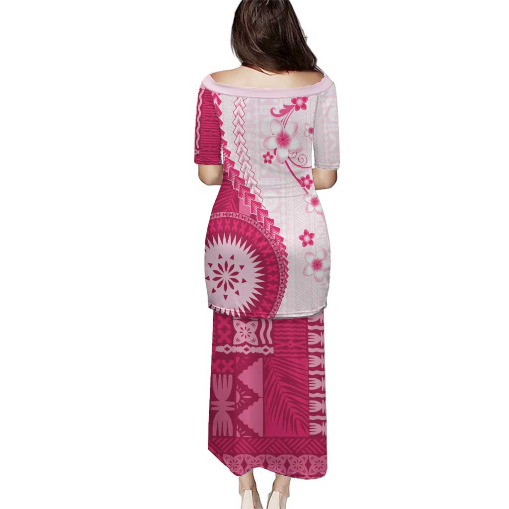Bula Fiji Family Matching Puletasi and Hawaiian Shirt Pink Plumeria Masi Tapa Pattern LT05 - Polynesian Pride