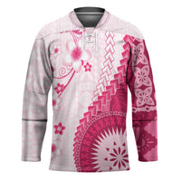 Bula Fiji Hockey Jersey Pink Plumeria Masi Tapa Pattern - Polynesian Pride