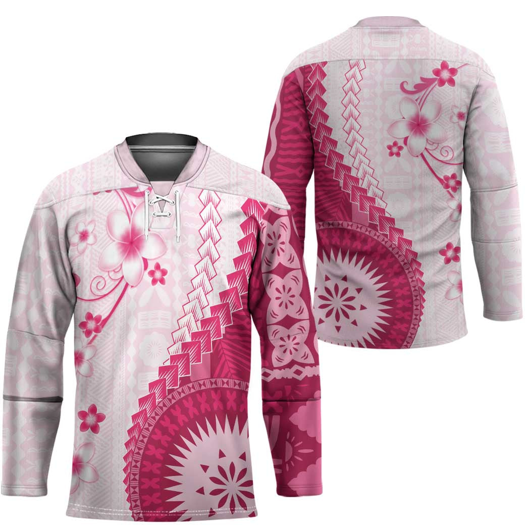 Bula Fiji Hockey Jersey Pink Plumeria Masi Tapa Pattern - Polynesian Pride
