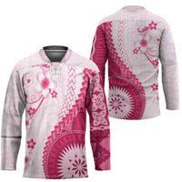 Bula Fiji Hockey Jersey Pink Plumeria Masi Tapa Pattern - Polynesian Pride