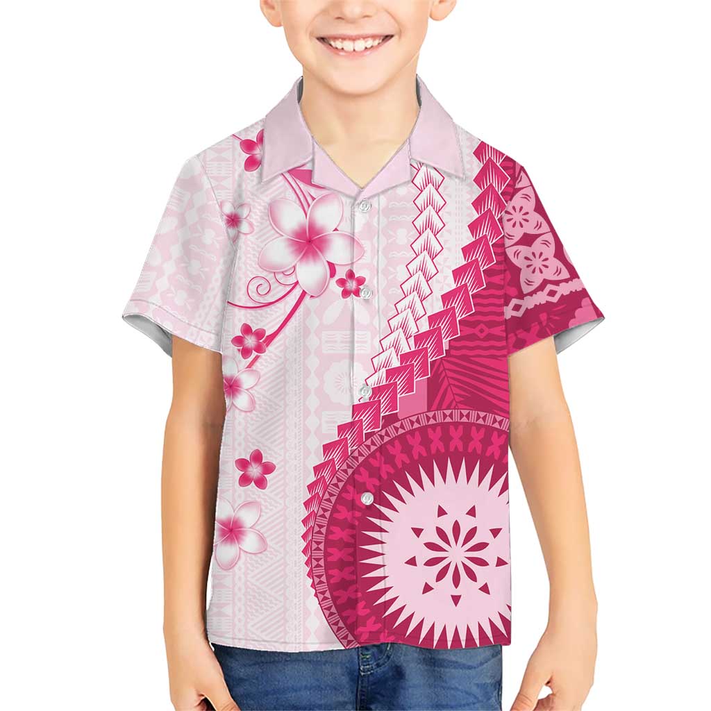 Bula Fiji Kid Hawaiian Shirt Pink Plumeria Masi Tapa Pattern - Polynesian Pride