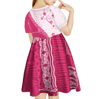 Bula Fiji Kid Short Sleeve Dress Pink Plumeria Masi Tapa Pattern - Polynesian Pride