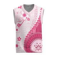 Bula Fiji Christmas Knitted V-Neck Vest Pink Plumeria Masi Tapa Pattern LT05 Pink - Polynesian Pride