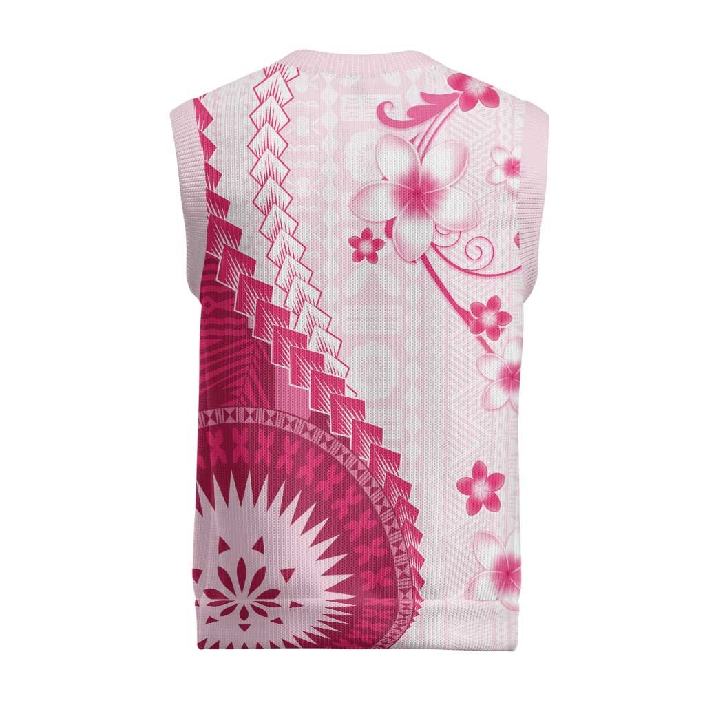 Bula Fiji Christmas Knitted V-Neck Vest Pink Plumeria Masi Tapa Pattern LT05 - Polynesian Pride