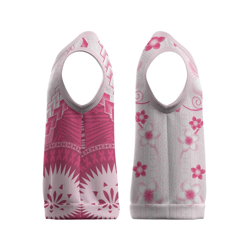 Bula Fiji Christmas Knitted V-Neck Vest Pink Plumeria Masi Tapa Pattern LT05 - Polynesian Pride