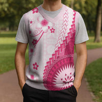 Bula Fiji Christmas Knitted V-Neck Vest Pink Plumeria Masi Tapa Pattern LT05 - Polynesian Pride