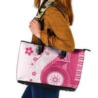 Bula Fiji Leather Tote Bag Pink Plumeria Masi Tapa Pattern LT05 Pink - Polynesian Pride