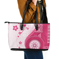 Bula Fiji Leather Tote Bag Pink Plumeria Masi Tapa Pattern LT05 - Polynesian Pride