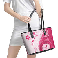 Bula Fiji Leather Tote Bag Pink Plumeria Masi Tapa Pattern LT05 - Polynesian Pride