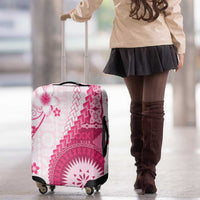 Bula Fiji Luggage Cover Pink Plumeria Masi Tapa Pattern - Polynesian Pride