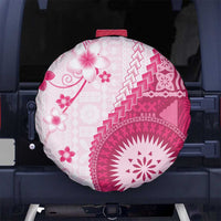 Bula Fiji Spare Tire Cover Pink Plumeria Masi Tapa Pattern LT05 No hole Pink - Polynesian Pride