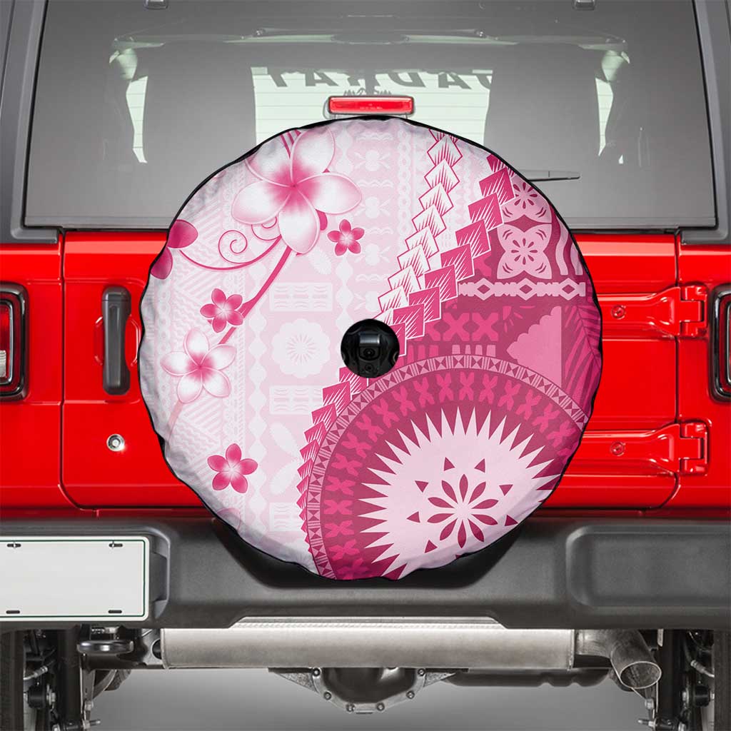 Bula Fiji Spare Tire Cover Pink Plumeria Masi Tapa Pattern LT05 - Polynesian Pride