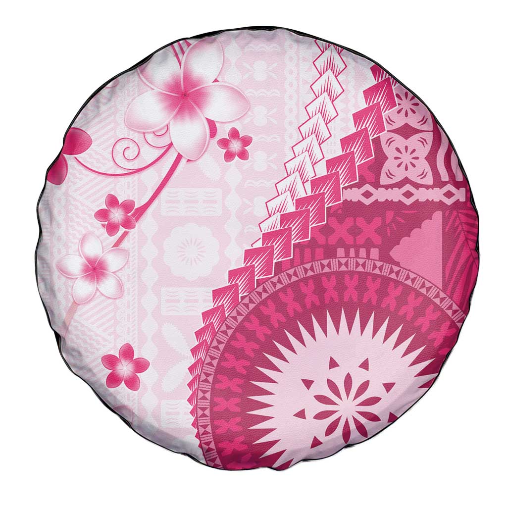 Bula Fiji Spare Tire Cover Pink Plumeria Masi Tapa Pattern LT05 - Polynesian Pride