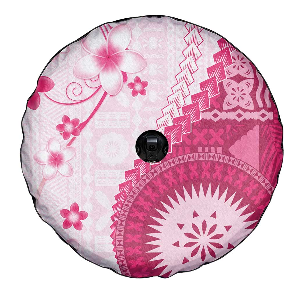 Bula Fiji Spare Tire Cover Pink Plumeria Masi Tapa Pattern LT05 - Polynesian Pride