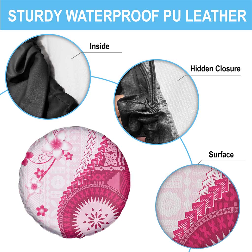 Bula Fiji Spare Tire Cover Pink Plumeria Masi Tapa Pattern LT05 - Polynesian Pride