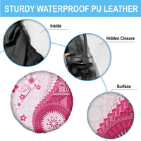 Bula Fiji Spare Tire Cover Pink Plumeria Masi Tapa Pattern LT05 - Polynesian Pride