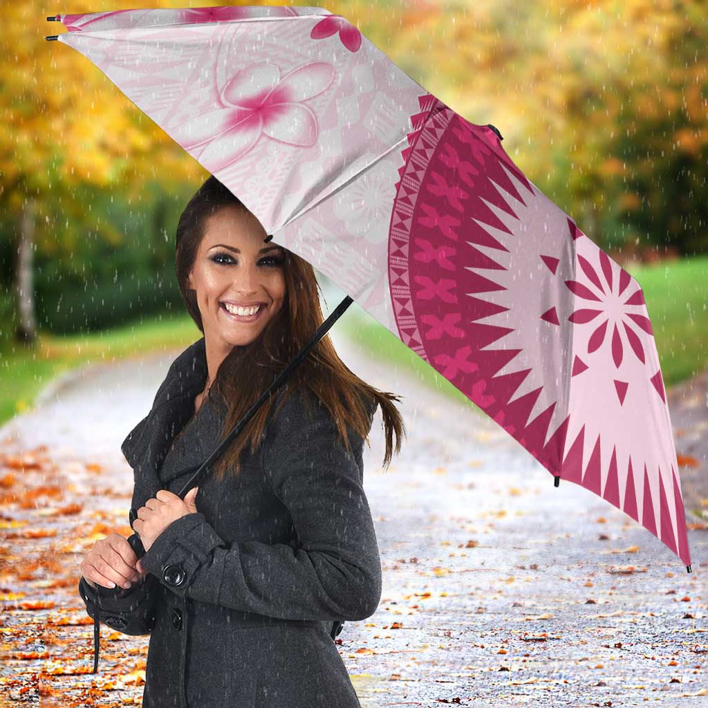 Bula Fiji Umbrella Pink Plumeria Masi Tapa Pattern - Polynesian Pride