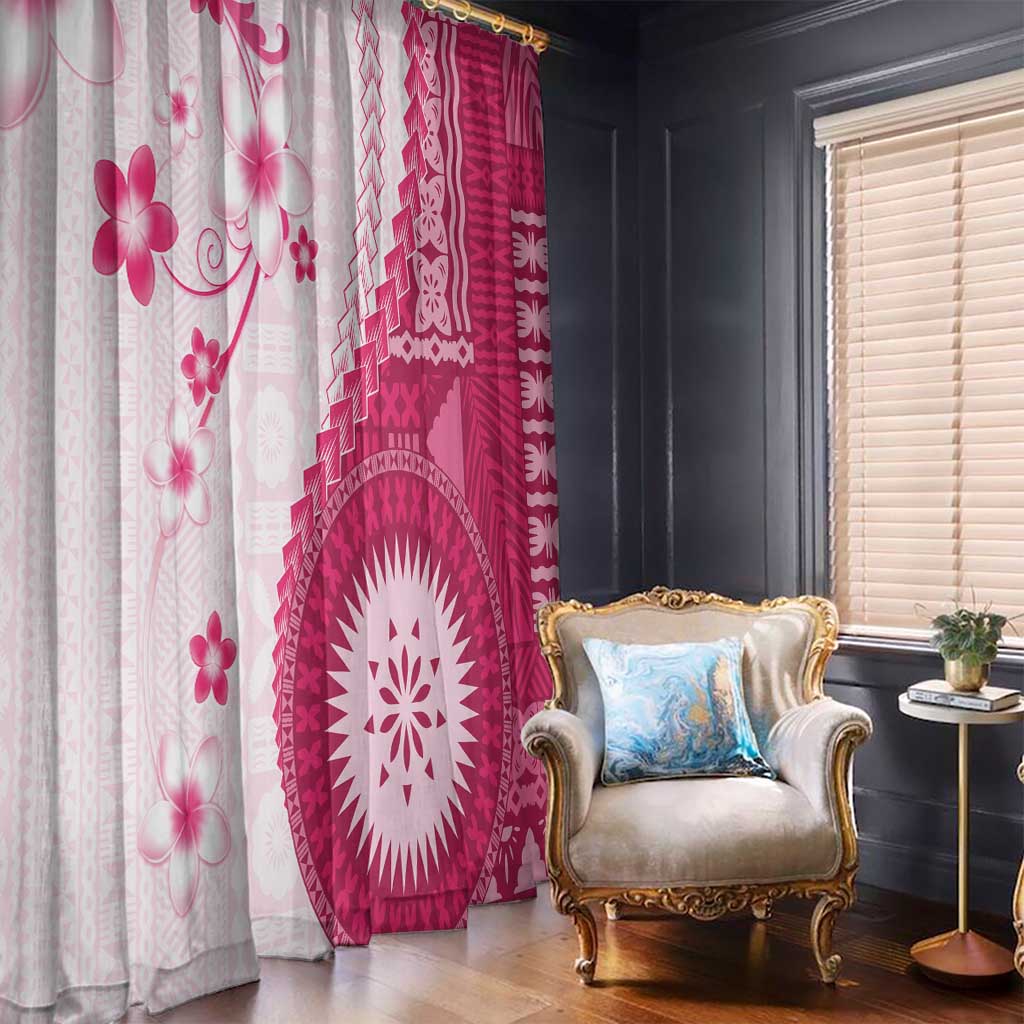 Bula Fiji Window Curtain Pink Plumeria Masi Tapa Pattern - Polynesian Pride