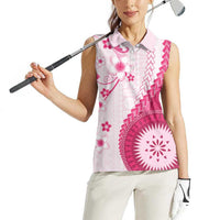 Bula Fiji Women Sleeveless Polo Shirt Pink Plumeria Masi Tapa Pattern - Polynesian Pride