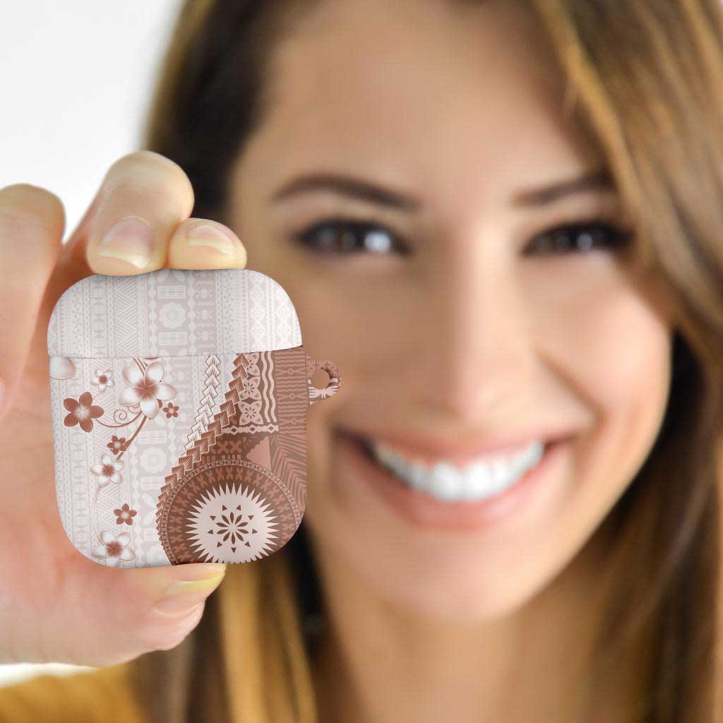 Bula Fiji AirPods Case Brown Plumeria Masi Tapa Pattern - Polynesian Pride