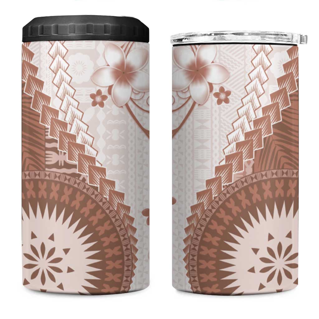 Bula Fiji 4 in 1 Can Cooler Tumbler Brown Plumeria Masi Tapa Pattern LT05 One Size: 16 oz Brown - Polynesian Pride