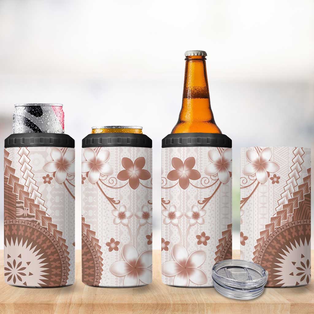 Bula Fiji 4 in 1 Can Cooler Tumbler Brown Plumeria Masi Tapa Pattern LT05 - Polynesian Pride