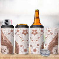 Bula Fiji 4 in 1 Can Cooler Tumbler Brown Plumeria Masi Tapa Pattern LT05 - Polynesian Pride